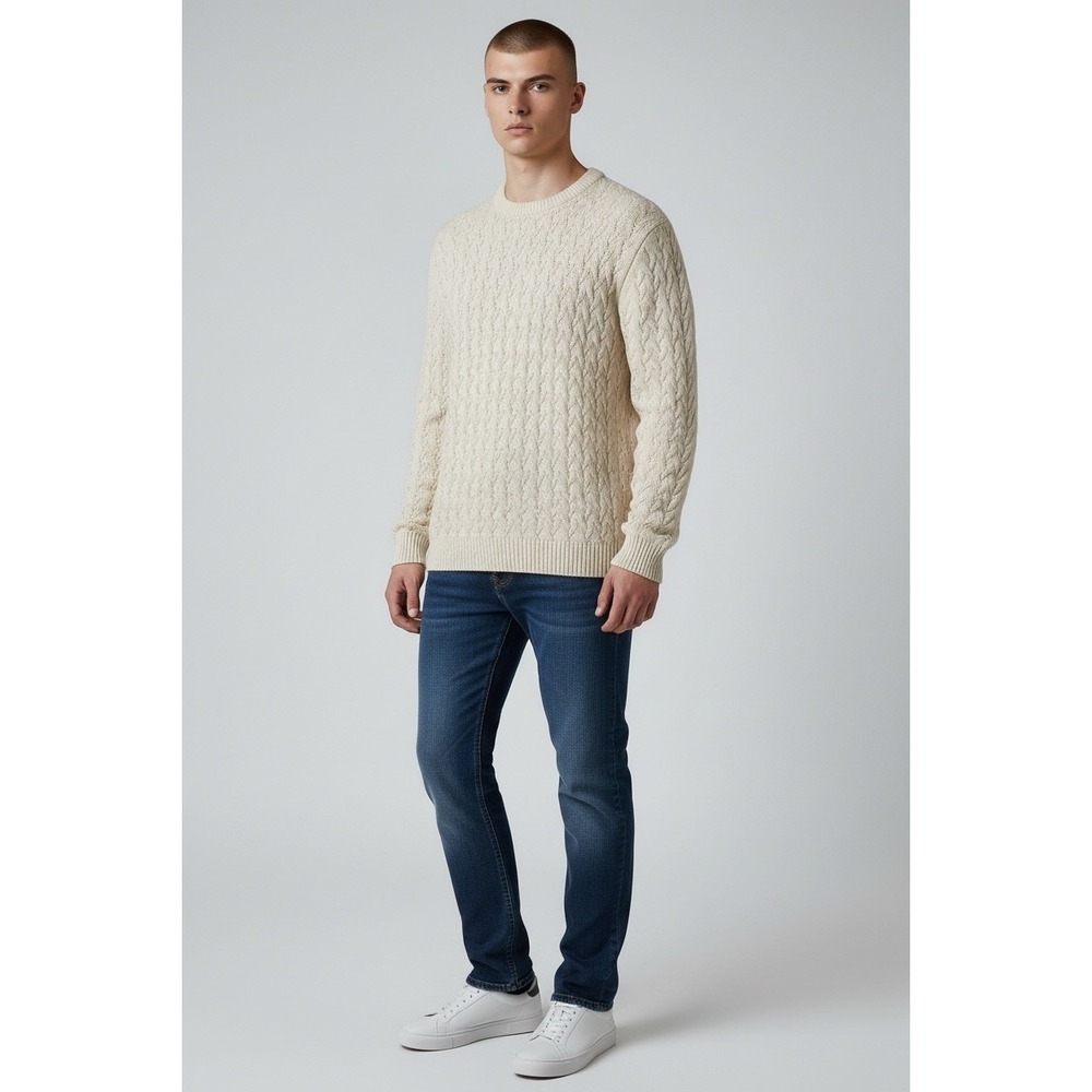 Banana Republic Men's XL Tall Supima Cotton Ivory Cable Knit Preppy Sweater